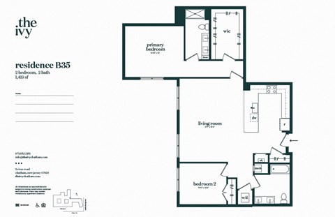 Floor plan for 2 beds, 2 baths, 1419 sqft
